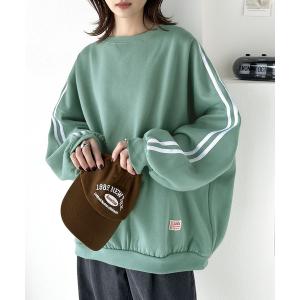 スウェット 《JaVa ジャバコラボ》レトロ×スポーツMIX。袖ダブルライン裏起毛スウェットプルオーバー