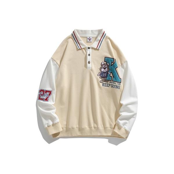 トレーナー スウェット HOOK -original- アメカジキャラクター刺繍袖切り替えポロスウェ...