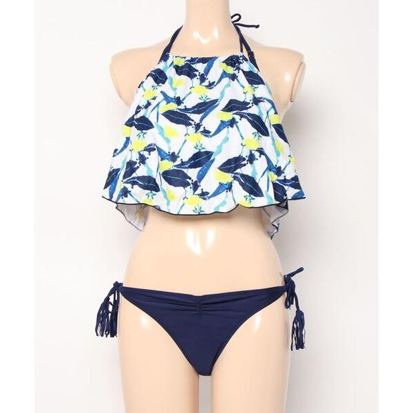水着 フリルフラワー柄ビキニ＆スカート3点セット レディース