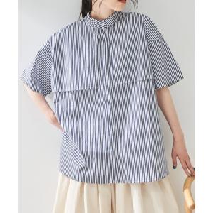 ブラウス シャツ ハーフスリーブストライプフライヨークシャツ レディース