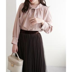 シャツ ブラウス WEB限定カラーあり/袖口パールノット結びボータイブラウス