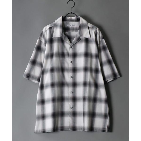 シャツ Ombre check Oversize open Collar shirt/オンブレチェッ...