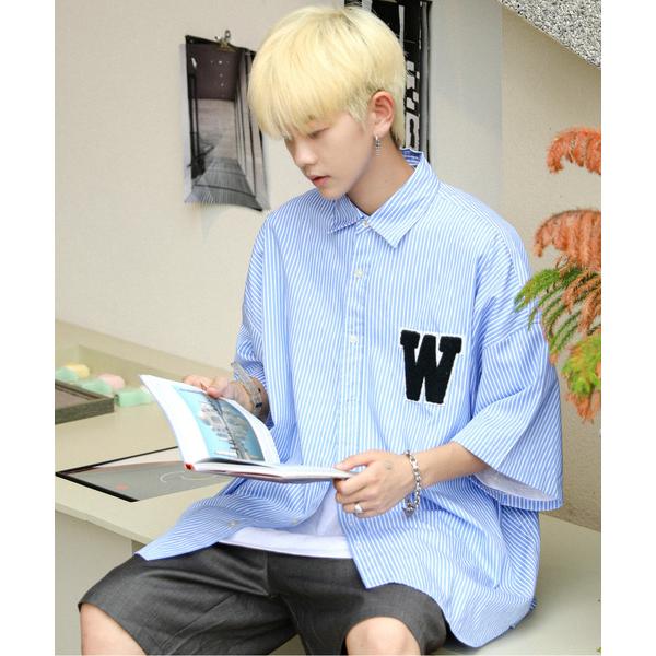 シャツ 「neos -addictive design-」ビッグシルエット ワッペン ストライプ ハ...