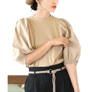 tシャツ 半袖 ドビードットジャガード ボリュー...の商品画像