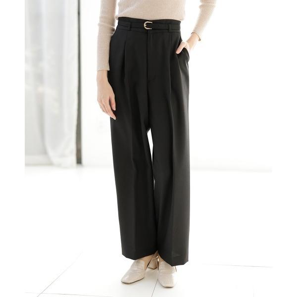スラックス パンツ 「セットアップ対応」ウォッシャブル　単品　ベルト付タックワイドパンツ レディース