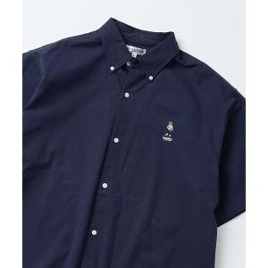 シャツ ブラウス PUBLUX/パブリュクス テディベア刺繍オーバサイズシャツ　ストライプシャツ　半袖