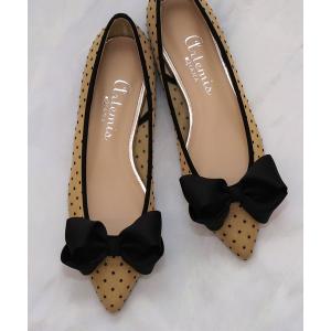 シューズ バレエシューズ ドットチュールビッグリボンフラット