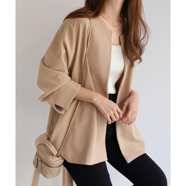 ジャケット ノーカラージャケット 梨地ポンチノーカラージャケット レディース