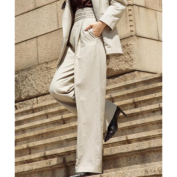 スラックス パンツ リネンライクウエストマークストレートパンツ レディース