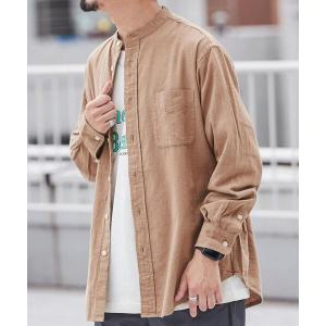 シャツ ブラウス ウィンターリネンバンドカラーシャツ