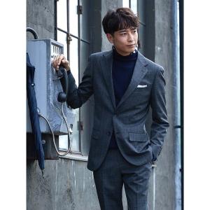 WEB限定スーツ　ウールブレンド　チェック　グレー