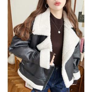 コート ムートンコート フェイクレザー×ボア フェイクムートンライダースジャケット(ブルゾン)