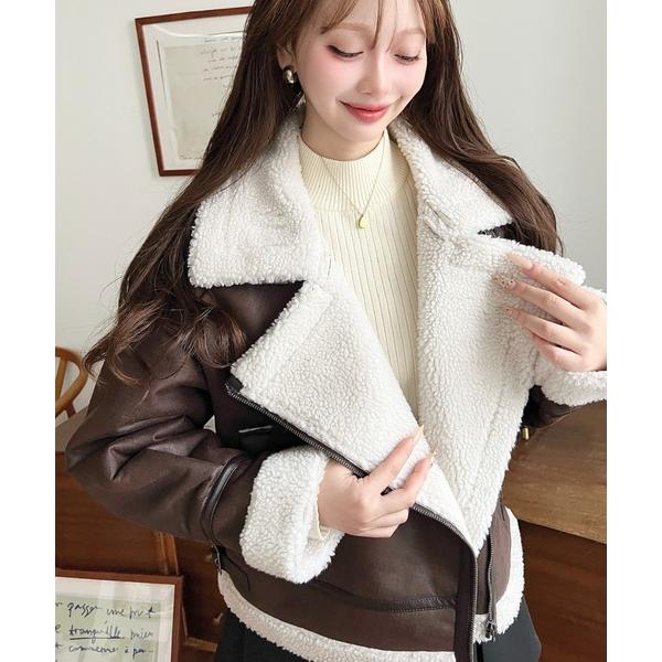 ムートンコート ボアコート 「累計販売枚数1万枚突破！」フェイクレザー×ボアフェイクムートンライダー...