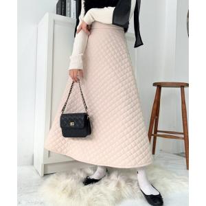 スカート キルティングロングフレアスカート レディース