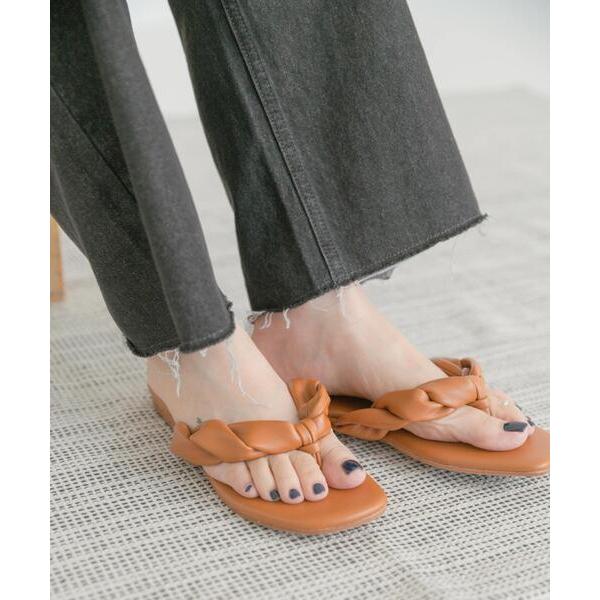 サンダル フェイクレザートングサンダル レディース