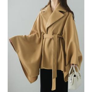 ポンチョ テーラードカラーケープロングポンチョコート
