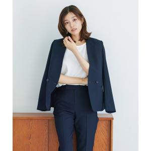 ジャケット ノーカラージャケット 「洗濯機で洗える」ウォッシャブル＆マルチストレッチ・カラーレスダブルジャケット（前裏付き） レディース