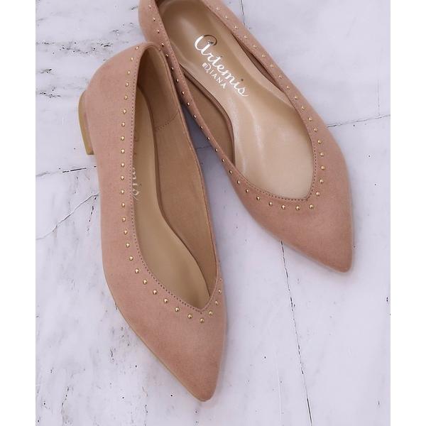 パンプス スタッズデザインフラットパンプス