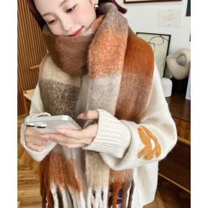 マフラー マルチチェックボリュームフリンジマフラー