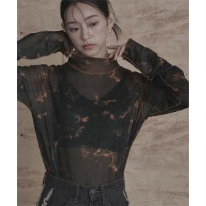 tシャツ Tシャツ レディース 配色メロープリントチュールシアートップス