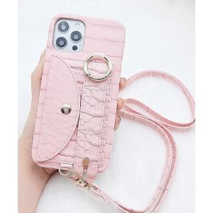 モバイルケース ストラップ カードホルダー付クロコ型押しiPhoneケース