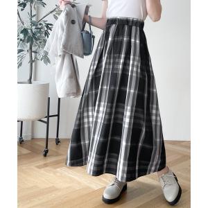 スカート 大人可愛い魅力。Bigチェック柄フレアスカート(チェック柄＆無地) レディース