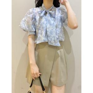 シャツ ブラウス タックスリーブシアーボウタイブラウス