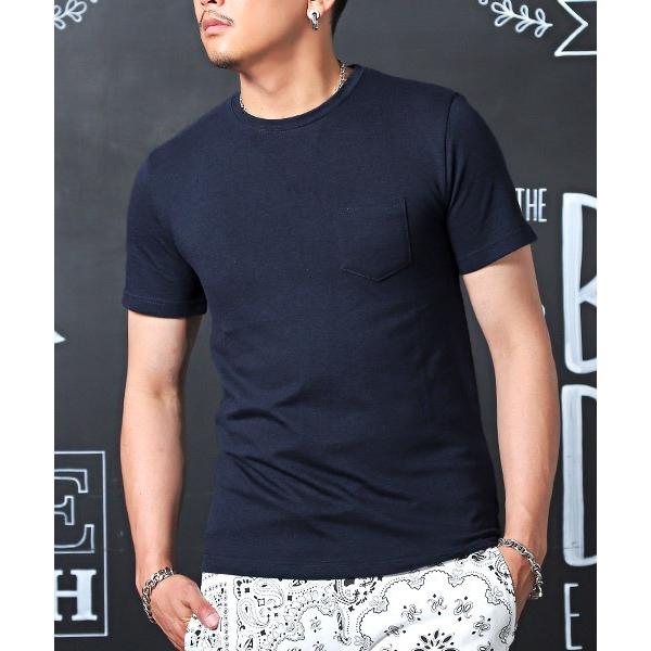 tシャツ 無地ポケット付きクルーネック半袖Tシャツ メンズ