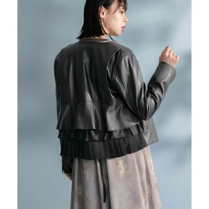 ジャケット ライダースジャケット バックフリルフェイクレザーライダース