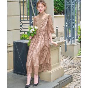 GIRL DRESS FOR NOW ドレス ハイネック5分袖総レース フレア GIRL DRESS FOR NOW ドレス ハイネック5分袖総レース フレア