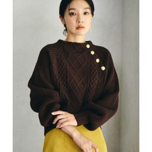 ニット セーター 「洗える」メタル釦ケーブルニット「sustainable」 レディース