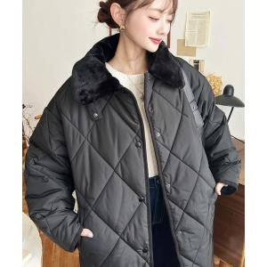 ダウンコート ダウンジャケット えりファーマットポリエステルダイヤキルトエコダウンコート レディース
