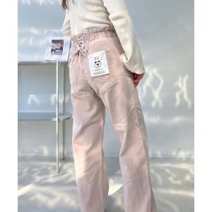 ジーンズ デニム デニムパンツ後レースアップ ハイウエストデニムパンツ レディース