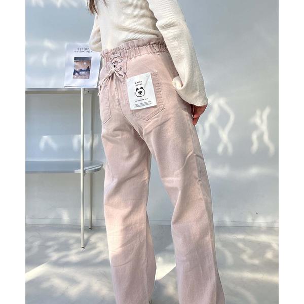 ジーンズ デニム デニムパンツ後レースアップ ハイウエストデニムパンツ レディース