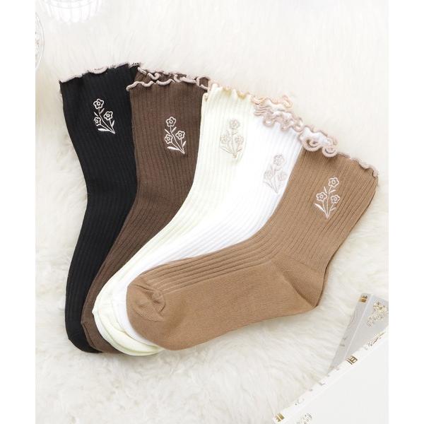 靴下 「5色組」 ワンポイントメローリブソックスセット レディース