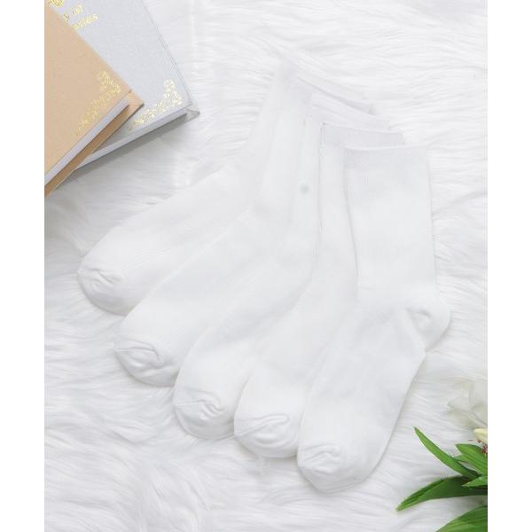 靴下 「同色 5足組」 クルーリブソックスセット レディース
