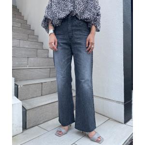 パンツ デニム ジーンズ カットオフストレートデニムパンツ(Black)
