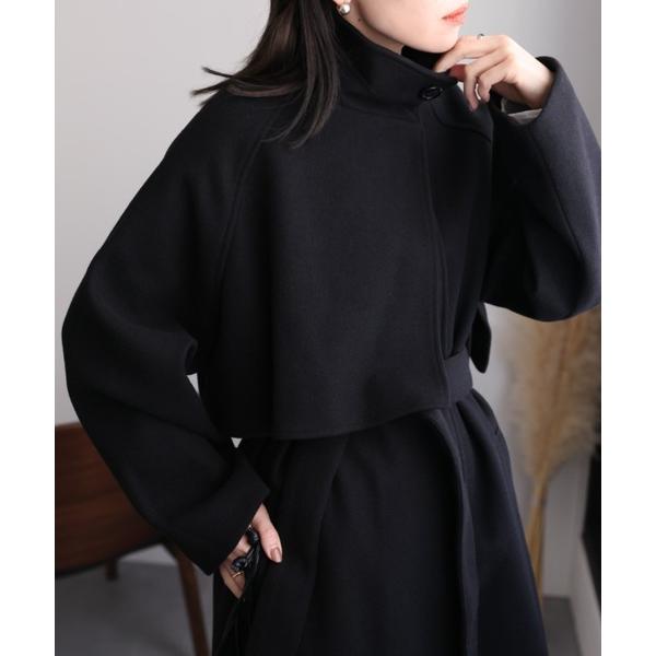 コート アウター スタンドカラーケープコート レディース