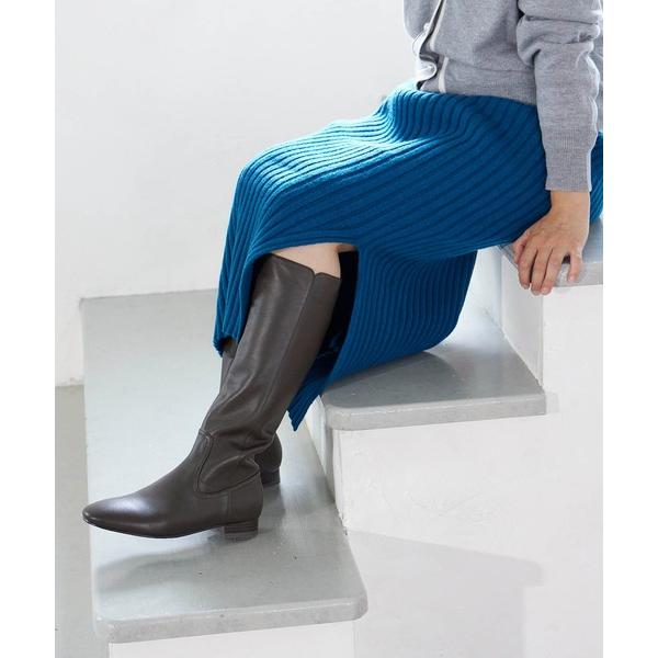 ブーツ スクエアトゥプレーンロングブーツ レディース