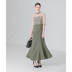 ドレス 「LEJA」レース花柄透け切り替えロング丈マーメイドフレアワンピースドレス結婚式 パーティードレス 20代 30代