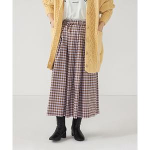 スカート SHIPS any:「ウォッシャブル」ランダムタック ギンガムチェック フレア ミディ スカート2