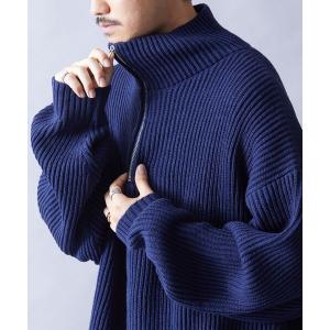 ニット WEB限定 ビッグシルエット 畔編み ハーフジップニット/ルーズフィット