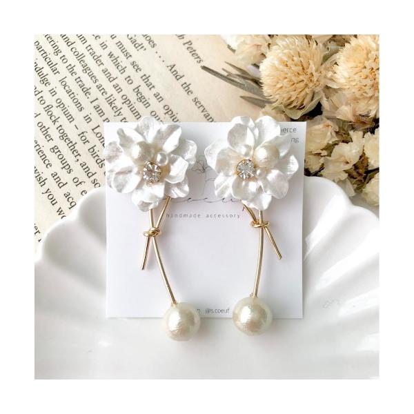 ピアス 「S.coeuf」2wayピアス　コットンパールフラワー×リボン(MA) レディース