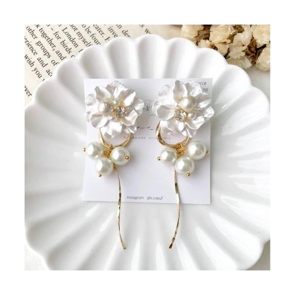 ピアス 「S.coeuf」2wayピアス　コットンパールフラワー×スティック(MA) レディース