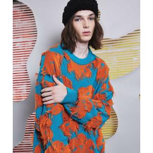 ニット 《ユニセックスアイテム》ネオグランジフラワーカットジャガードプライムオーバークルーネックニットプルオーバー【MAISON SPECIAL/メゾ
