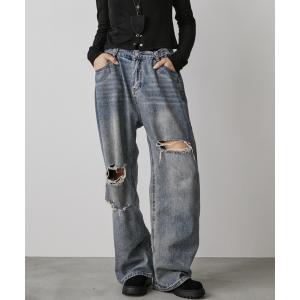 パンツ デニム ジーンズ ハイウエストルーズデニム /