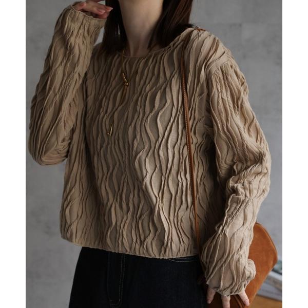 tシャツ 「選べるサイズ」3Dウェーブデザインルーズトップス レディース