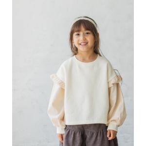 スウェット 【毛玉になりにくい裏起毛】異素材ボリューム袖フリルトレーナー