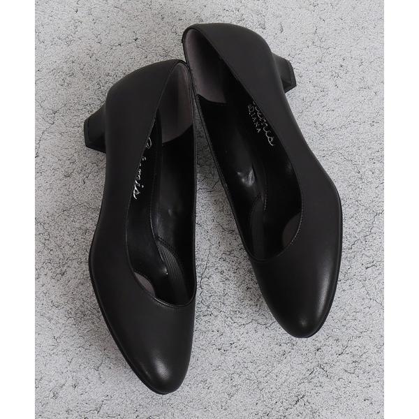 パンプス 本革ラウンドトゥローヒールパンプス