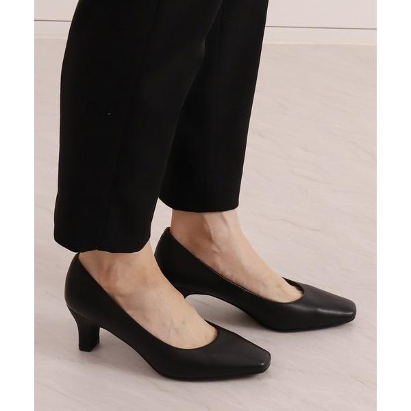 パンプス 本革スクエアトゥプレーンパンプス